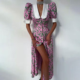 French Design Dress Short Sleeve Doll Collar GracefulMaxi Dress